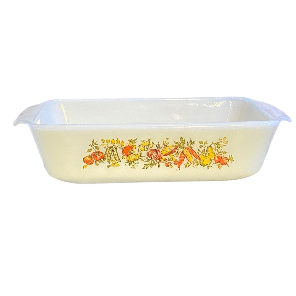 Vintage Anchor Hocking Vegetable Harvest Loaf Pan 441 White Milk Glass 1QT MCM